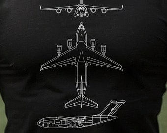 Camiseta clásica con planos del avión de transporte militar Globemaster III C-17