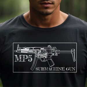 MP5 Submachine Gun Blueprint Schematic Diagram Design Gift Men's classic tee