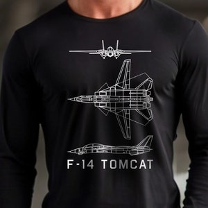 F-14 Tomcat American Plane Blueprint Diagram Unisex Long Sleeve Tee