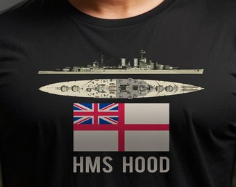 HMS Hood British Battleship Battlecruiser Diagram Ensign Flag Gift Men&#39;s classic tee