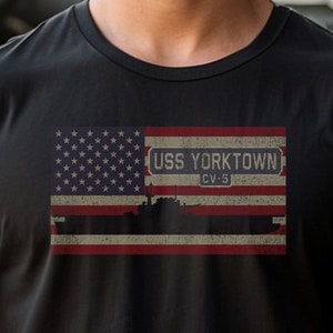 USS Yorktown CV-5 WW2 vliegdekschip USA Amerikaanse vlag T-shirt