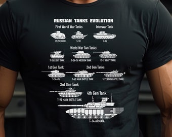 Russian Tanks Evolution WW1 WW2 to T-14 Armata Cutout Silhouette Diagrams Gift Men’s premium heavyweight tee