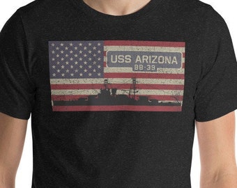 USS Arizona BB-39 Battleship USA American Flag T-shirt Gift