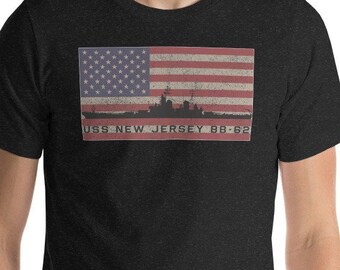 USS New Jersey BB-62 WW2 Battleship USA American Flag T-Shirt