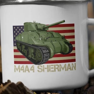M4 Sherman Tank WW2 Enamel Mug American Flag Camping Coffee Mugs