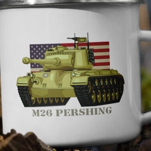 M26 Pershing Tank WW2 Patriotic Camping Mugs USA WWII Tanks American Flag Enamel Mug