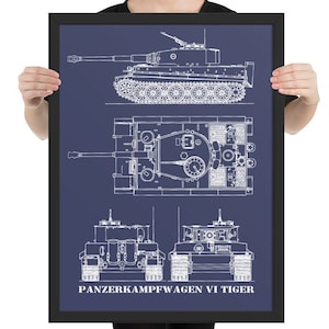 Panzerkampfwagen VI Tiger WW2 German Panzer Tank Blueprint Framed photo paper poster