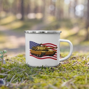 M1A2 Abrams Tank Waving American Flag US Army Tanks Enamel Mug
