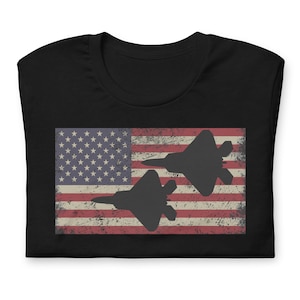 F22 Raptor Stealth Fighter Plane T-shirt Gift USA Flag