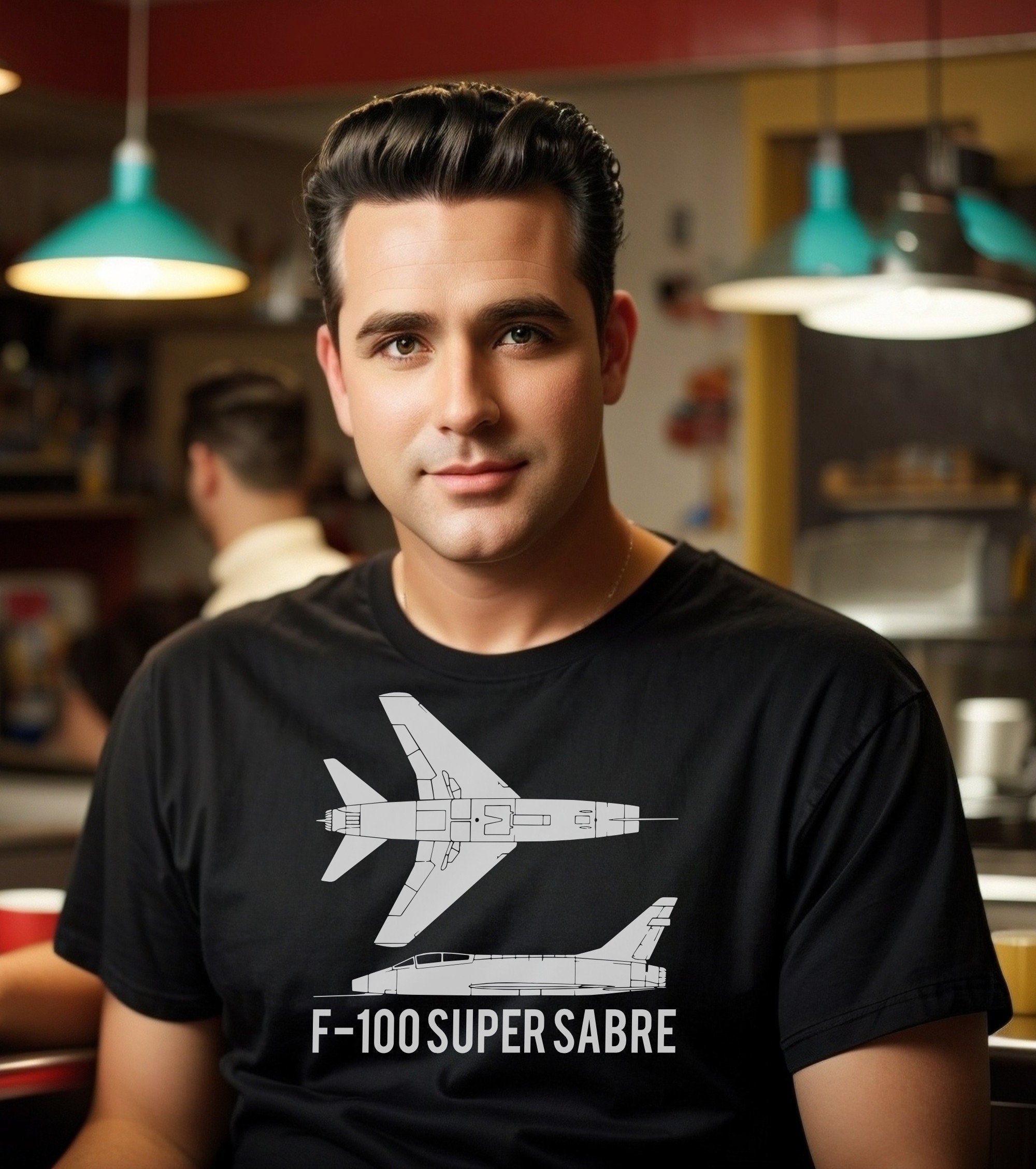 F-100 Super Sabre American Supersonic Jet Fighter Aircraft Cutout Silhouette Men's classic tee