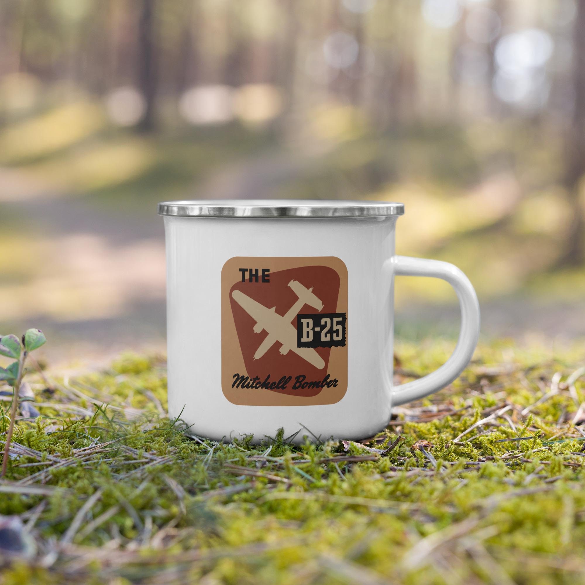B-25 Mitchell Bomber WW2 Plane Vintage Graphic Enamel Camping Hiking Mug