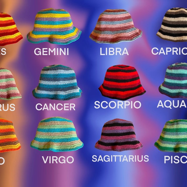 Zodiac Sign Horoscope Bucket Hat Crochet Bucket Hat Handmade