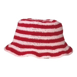 Bucket Hat Vintage Look y2k Festival Spring Summer Beach Red and Pink Crochet Cotton Hat Handmade 画像 1