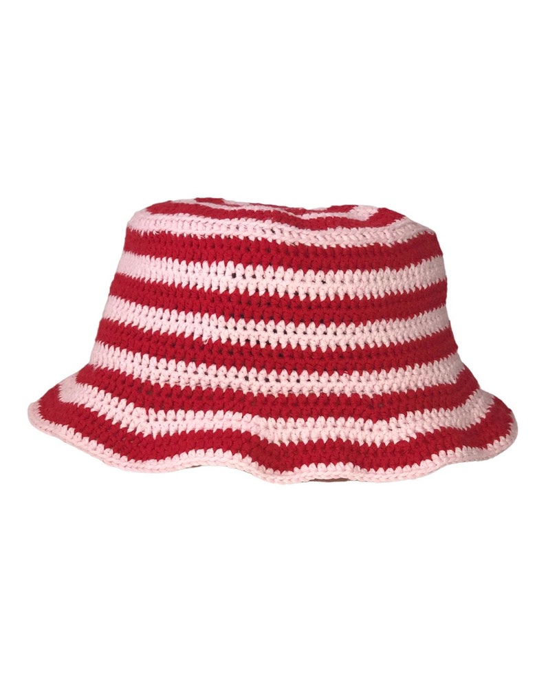 Bucket Hat Vintage Look y2k Festival Spring Summer Beach Red and Pink Crochet Cotton Hat Handmade image 1