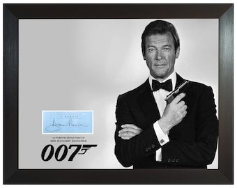 Roger Moore James Bond 007 Individuell gerahmtes signiertes Autogrammkarten-Display COA