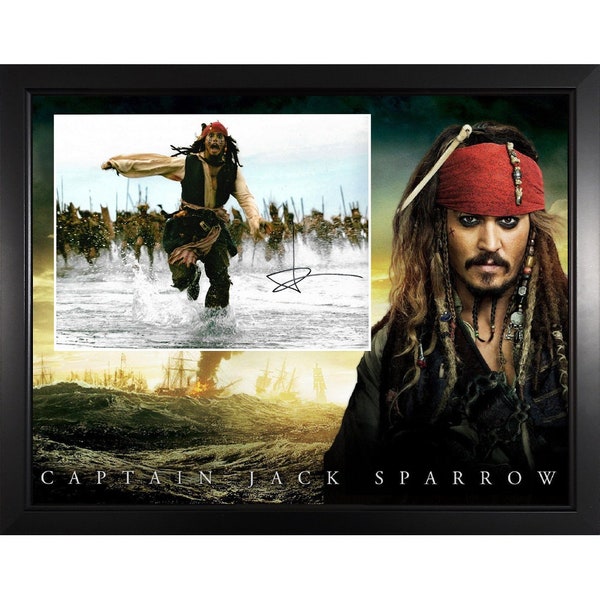 Johnny Depp Piratas del Caribe Enmarcado Personalizado Autografo Foto COA