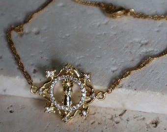 24K Gold Virgin Mary Bracelet – Cubic Zirconia Charm, Religious Jewelry