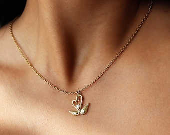 Gold Swan Necklace - Vintage Inspired Jewelry, Minimalist, 14K Gold Pendant