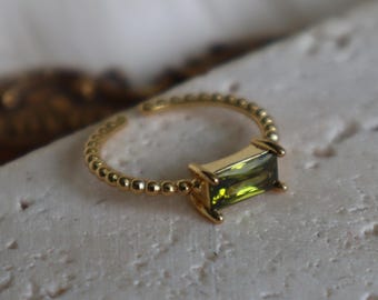Olive Green CZ Ring – 18K Gold Adjustable Minimalist Jewelry