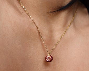 18K Gold Pomegranate Necklace -  Persephone Inspired, Red Pomegranate Jewelry, Fruit Lover Accessories