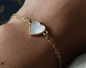 Gold Pearl Heart Double Chain Bracelet – Mermaidcore Summer Jewelry