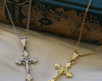 Jesus Cross Necklace - 24K Gold Religious Jewelry - Gifts for Communion - Cross Accessories