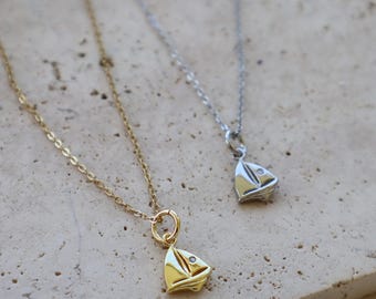 Tiny Sailing Boat Necklace – Dainty Gold Coastal Jewelry