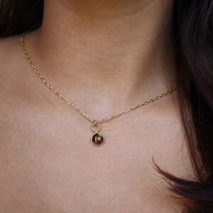 Tiger&#39;s Eye Necklace, Stainless Steel Jewelry, Waterproof Gemstone Necklace, Crystal Jewelry, Gift for Her, Dainty Stone, Spiritual Jewelry