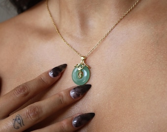 Jade Donut Necklace: 16K Gold Plated Charm, Spiritual Jewelry