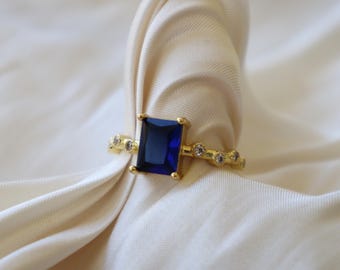 Adjustable 18K Gold Plated Sapphire CZ Ring
