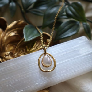 Elegant Gold Pearl Necklace, Shell Teardrop Necklace, Gold Pendant Jewelry, Gift for Her, Dainty Layering Necklace, Christmas Gift image 1