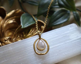 Gold Teardrop Necklace with Shell Pearl Charm – Dainty Layering Jewelry