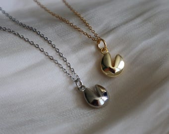 Tiny Fortune Cookie Necklace: Gold/Silver Plated Charm