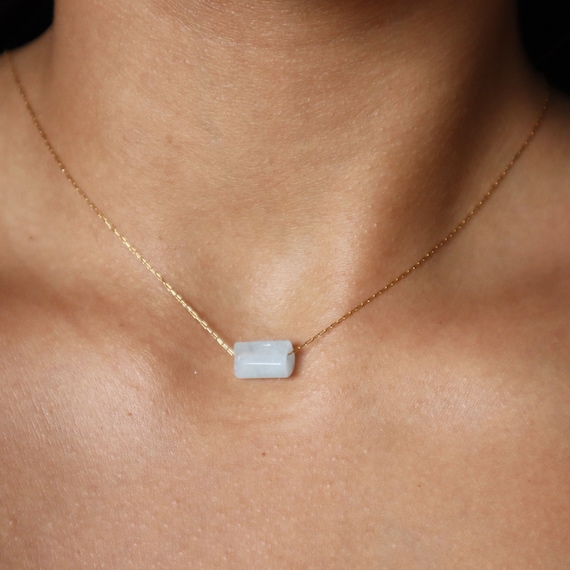 Smooth Aquamarine Necklace – Gold Stainless Steel Chain, Natural Gemstone Gifts