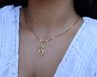 14K Gold Mermaid Charm Necklace – Sparkly Ocean Beach Jewelry
