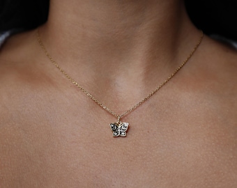 Gold Plated Lunar Butterfly Necklace: Enamel & Cubic Zirconia