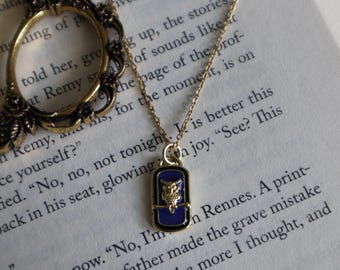 18K Gold Owl Necklace: Blue Enamel Athena Jewelry