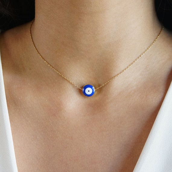 Dainty Evil Eye Necklace – 14k Gold Enamel Charm, Spiritual Protection Jewelry
