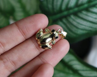 Gold Plated Frog Pendant Necklace, Enamel Charm