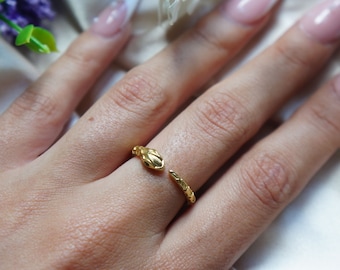 Ouroboros Ring Gold Adjustable Ring Snake Ring Gift for Her Serpent Ring Mythology Inspired Stackable Ring Minimalist Jewelry Cubic Zirconia