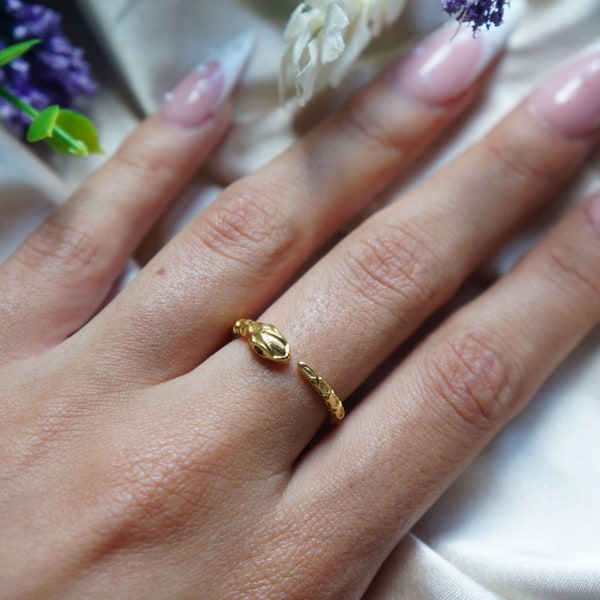 Ouroboros Ring Gold Adjustable Ring Snake Ring Gift for Her Serpent Ring Mythology Inspired Stackable Ring Minimalist Jewelry Cubic Zirconia