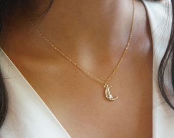 Crescent Moon Necklace Gold Charm Necklace Celestial Jewelry Gift for Her Moon Jewelry Gold Moon Necklace Spiritual Jewelry Minimalist