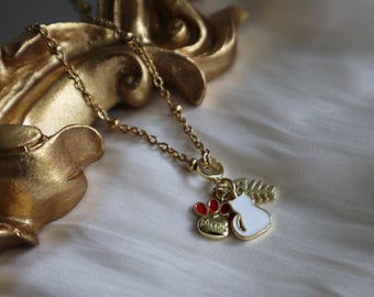 Gold Plated Lucky Cat Necklace: Enamel & Cubic Zirconia