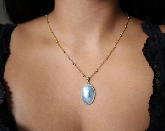 Blue Shell Pearl Necklace – 24K Gold Charm, Ocean Inspired Statement Jewelry