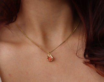 Dainty Pomegranate Necklace, Pomegranate Jewelry, Persephone Necklace, Gold Fruit Necklace, Gift for Her, Cute Fruit Necklace, Mythology