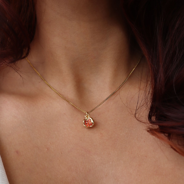 Dainty Pomegranate Necklace, Pomegranate Jewelry, Persephone Necklace, Gold Fruit Necklace, Gift for Her, Cute Fruit Necklace, Mythology