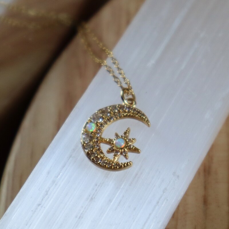 Moon Star Sun Pendant Necklace – Sterling Silver Plated With Blue Opal, Star Shape