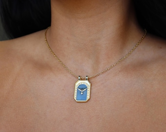 Gold Plated Phoenix Necklace, Cubic Zirconia Charm, Mythology Jewelry