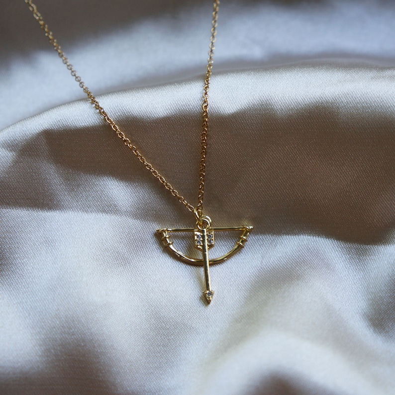 Artemis Necklace Bow and Arrow Necklace Gold Charm Necklace Huntress Necklace Gift for Her Minimalist Jewelry Mythology Inspired Minimalist image 4