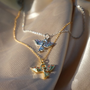 Fairy Key Necklace Butterfly Necklace Fantasy Jewelry Gift for Her Key Jewelry Butterfly Charm Necklace Dainty Necklace Colorful Jewelry